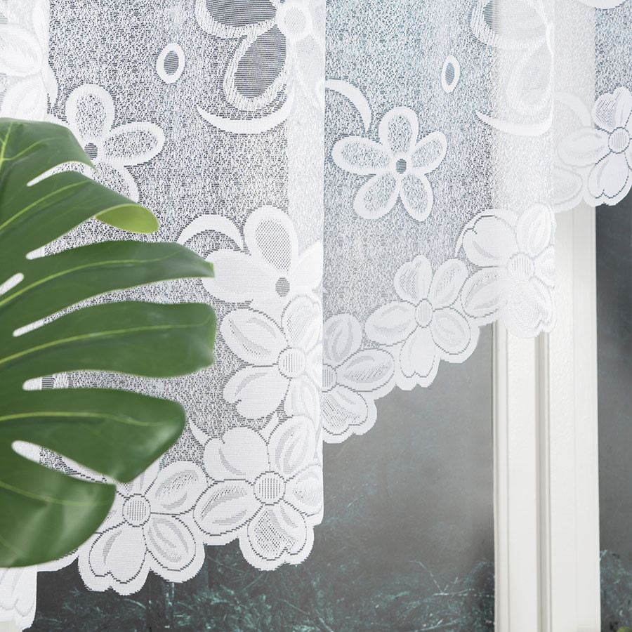 RENATA - Firanka gotowa żakardowa z podcięciem na dole - 300x130 cm - kolor biały