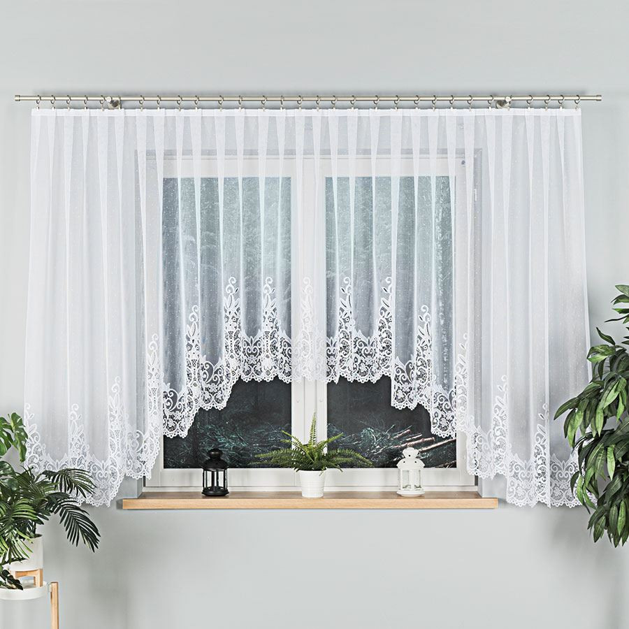 BERENIKA - Firanka gotowa żakardowa z podcięciem na dole - 530x160 cm - kolor biały
