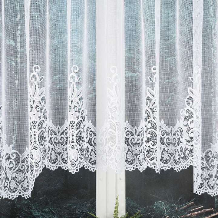 BERENIKA - Firanka gotowa żakardowa z podcięciem na dole - 530x160 cm - kolor biały