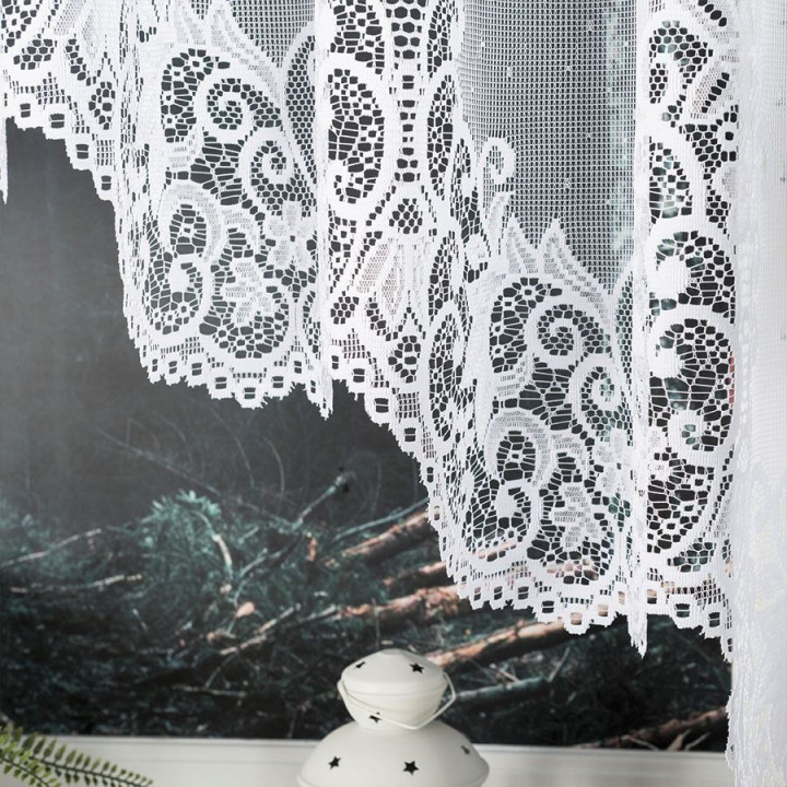 BERENIKA - Firanka gotowa żakardowa z podcięciem na dole - 530x160 cm - kolor biały