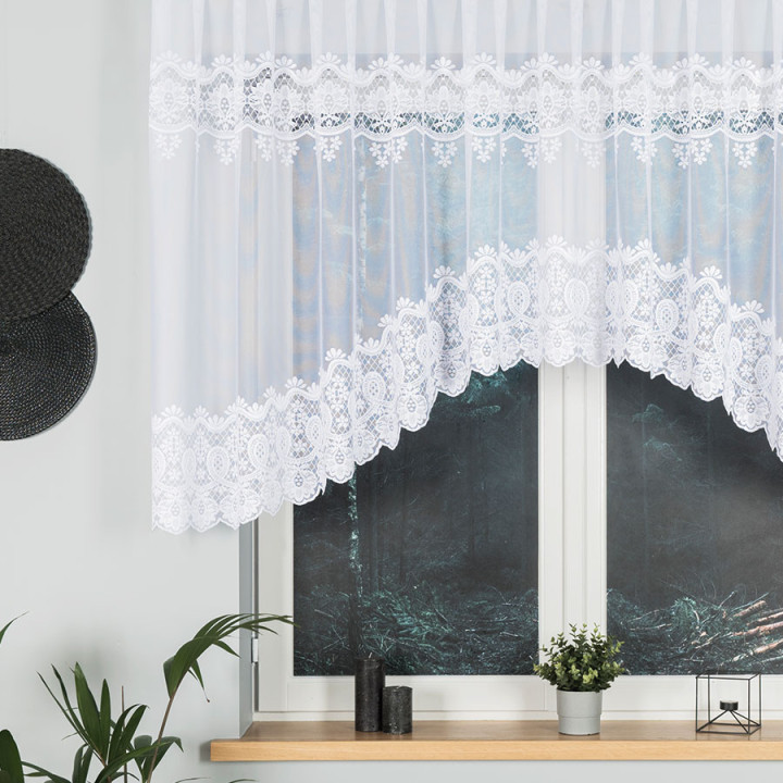 DARIA - Firanka gotowa żakardowa z podcięciem na dole - 300x120 cm - kolor biały
