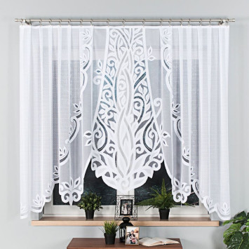 POLA - Firanka gotowa żakardowa z podcięciem na dole - 300x160 cm - kolor biały