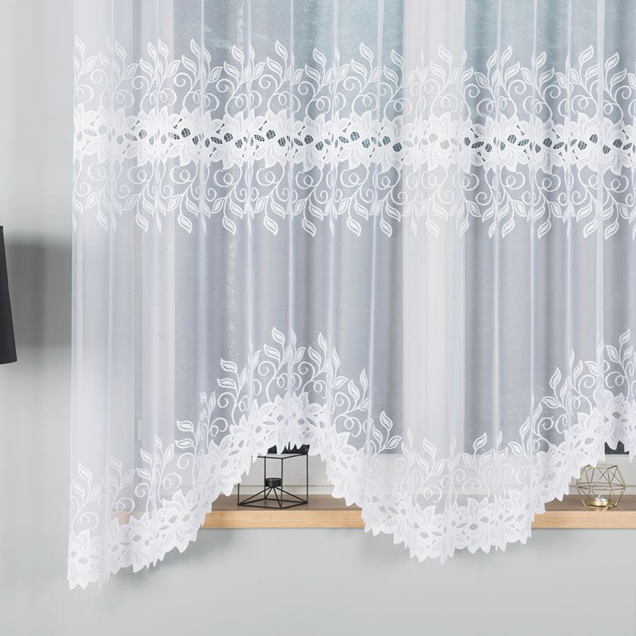 BASTIA · firanka gotowa żakardowa · biała · wzór roślinny · 300x180 cm