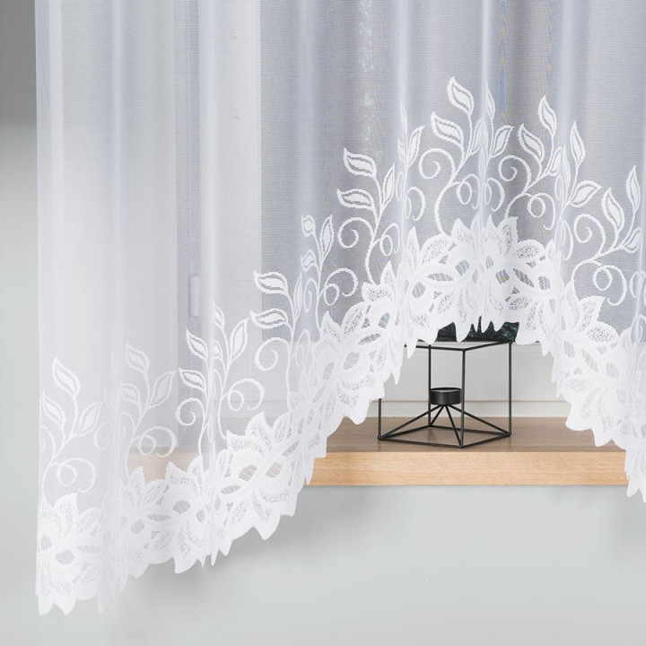 BASTIA · firanka gotowa żakardowa · biała · wzór roślinny · 300x180 cm