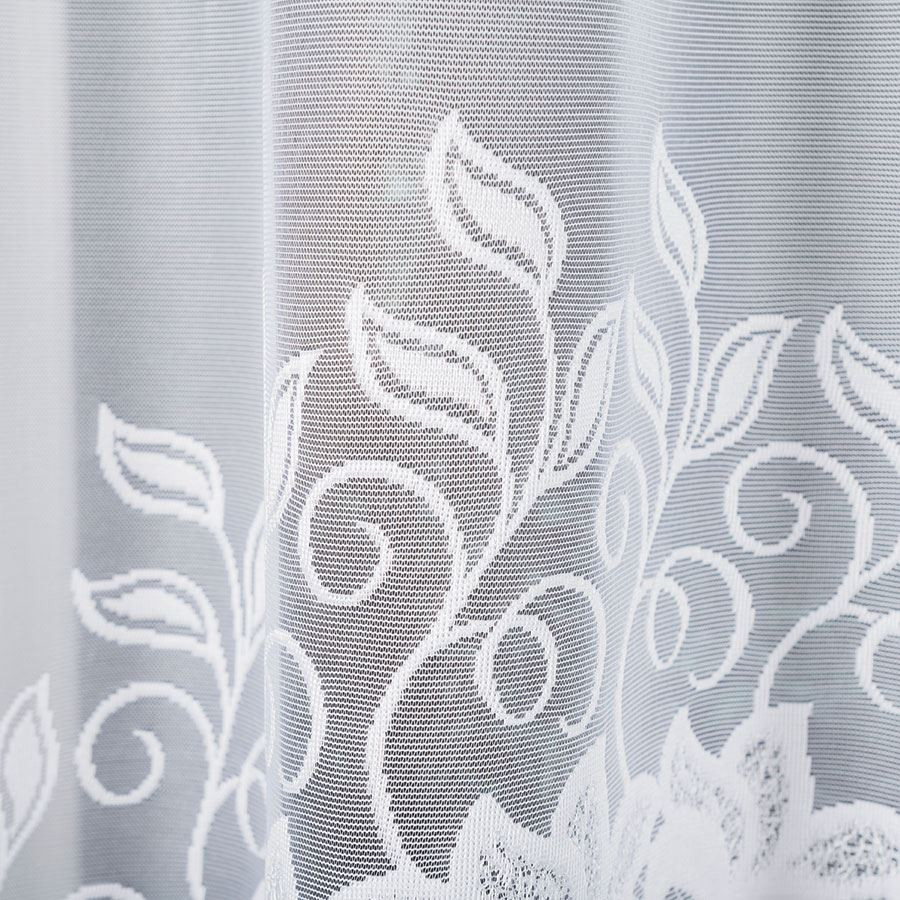 BASTIA · firanka gotowa żakardowa · biała · wzór roślinny · 300x180 cm