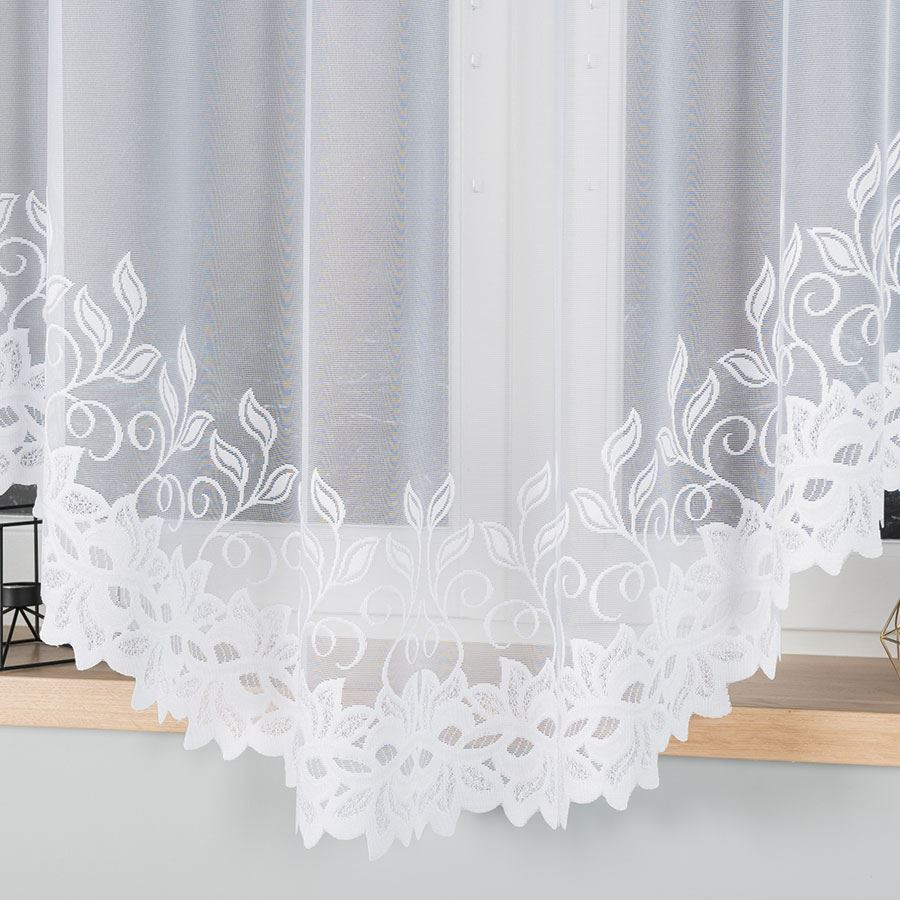 BASTIA · firanka gotowa żakardowa · biała · wzór roślinny · 300x180 cm