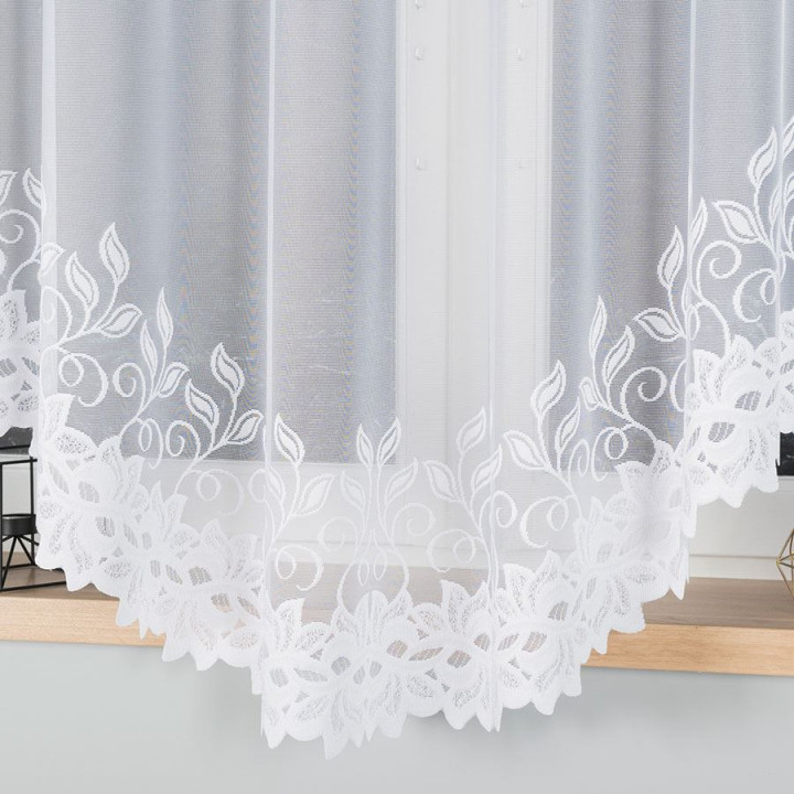 BASTIA · firanka gotowa żakardowa · biała · wzór roślinny · 300x180 cm