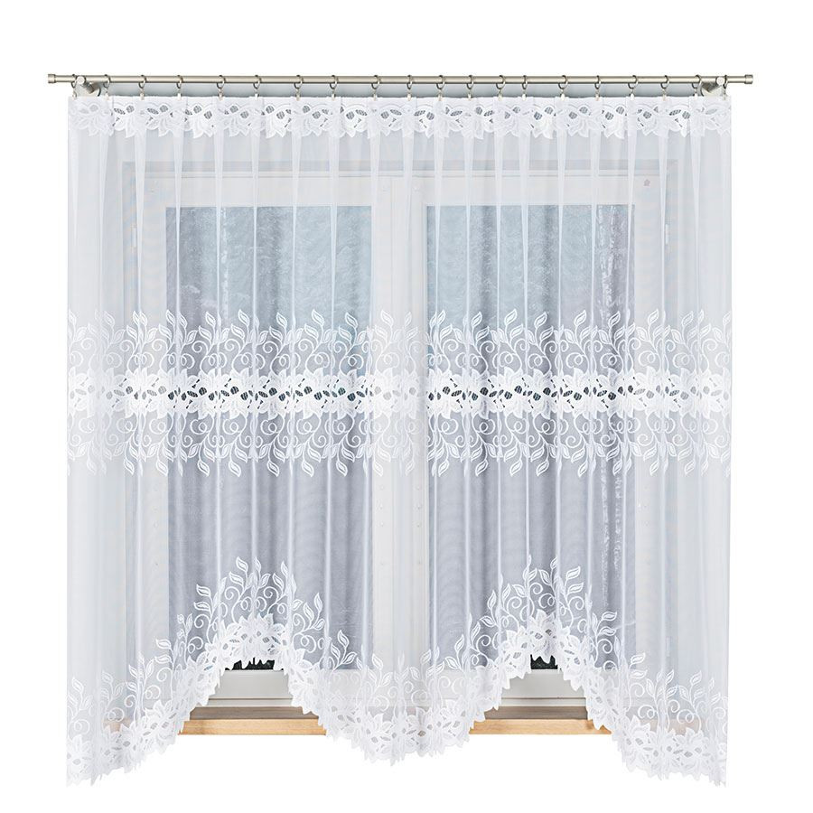 BASTIA · firanka gotowa żakardowa · biała · wzór roślinny · 300x180 cm