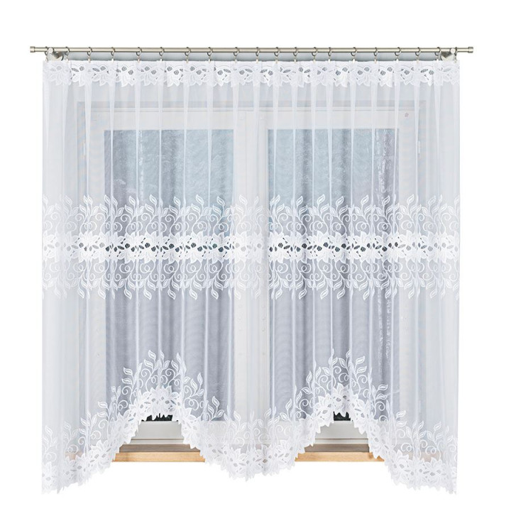 BASTIA · firanka gotowa żakardowa · biała · wzór roślinny · 300x180 cm