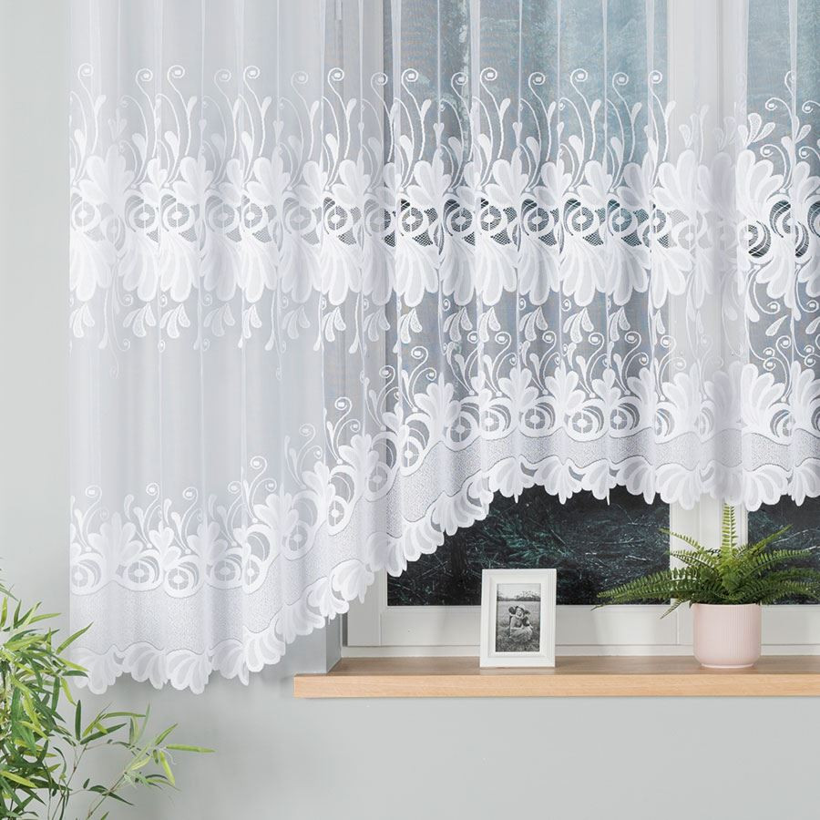 KASJANA · Firanka gotowa z podcięciem · biała · klasyczny wzór · 500x160