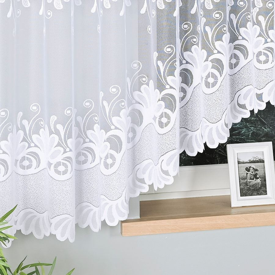 KASJANA · Firanka gotowa z podcięciem · biała · klasyczny wzór · 500x160