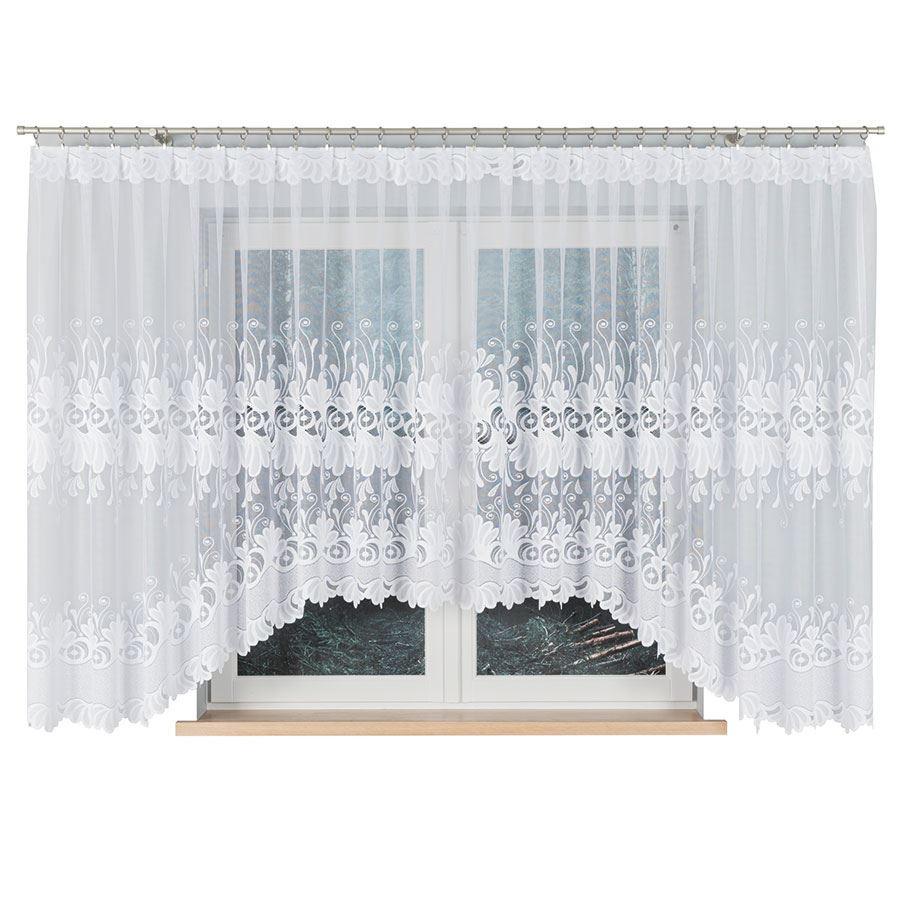 KASJANA · Firanka gotowa z podcięciem · biała · klasyczny wzór · 500x160