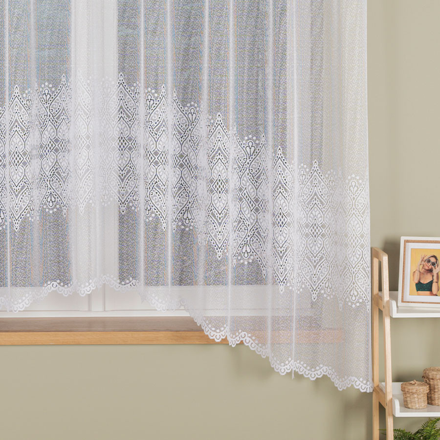 ESMERALDA · firanka gotowa z podcięciem · biała · wzór dołem · 310x180