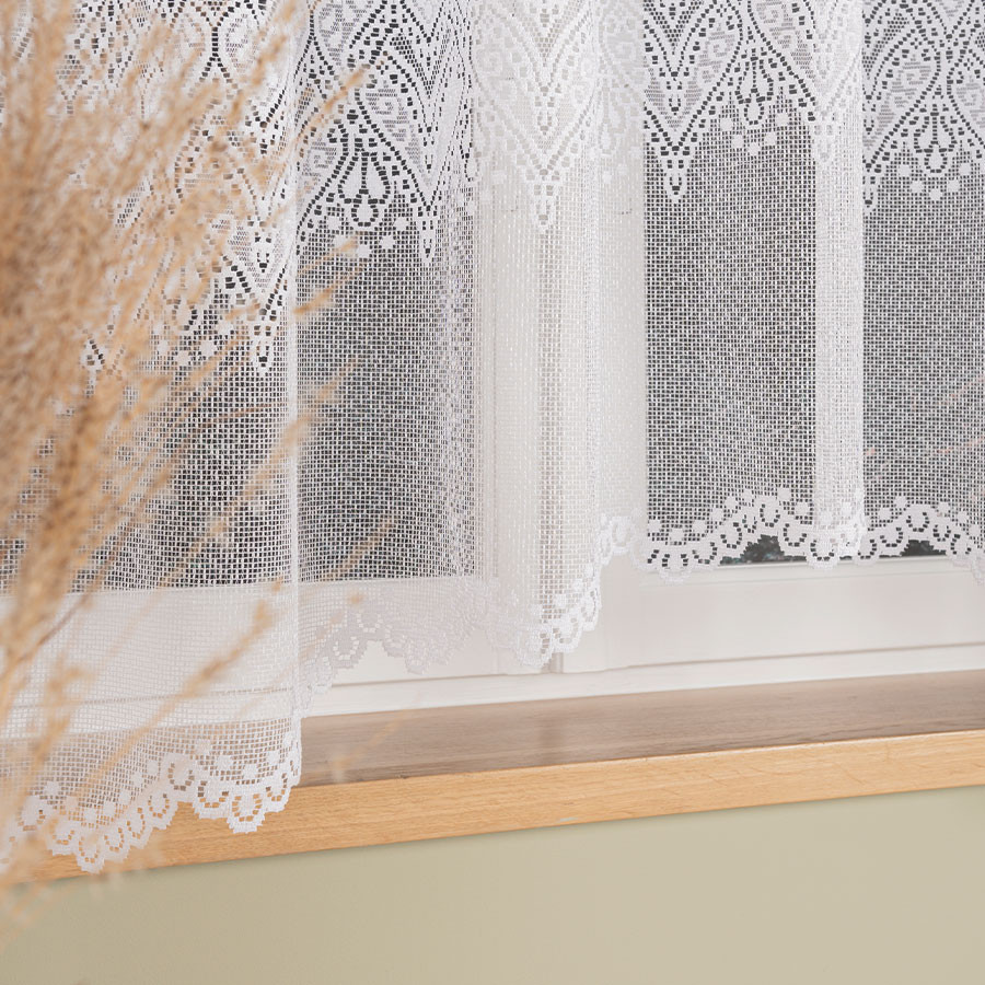 ESMERALDA · firanka gotowa z podcięciem · biała · wzór dołem · 310x180