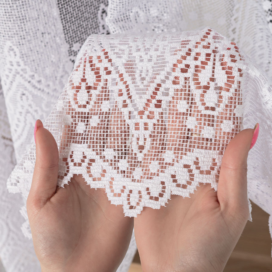 ESMERALDA · firanka gotowa z podcięciem · biała · wzór dołem · 310x180