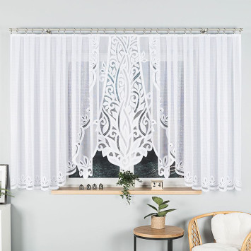 POLA - Firanka gotowa żakardowa z podcięciem na dole - 500x160 cm - kolor biały