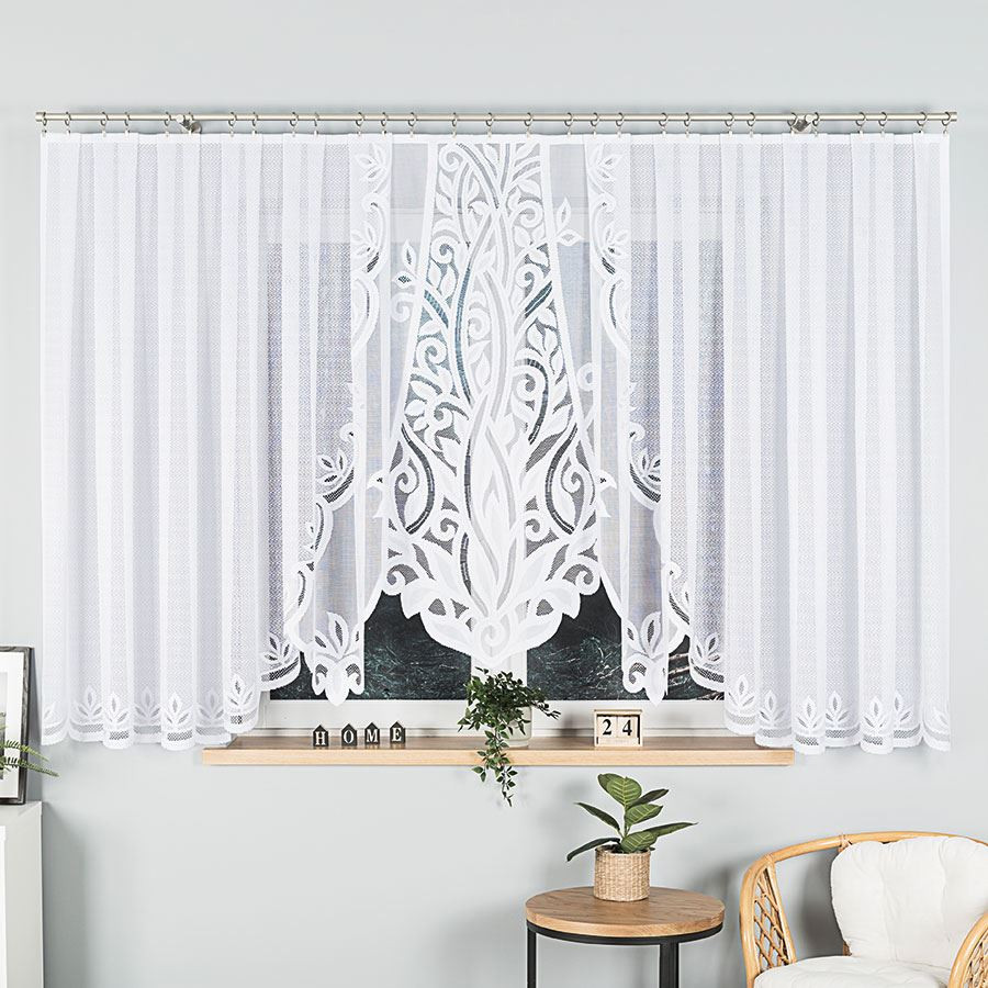 POLA - Firanka gotowa żakardowa z podcięciem na dole - 500x160 cm - kolor biały