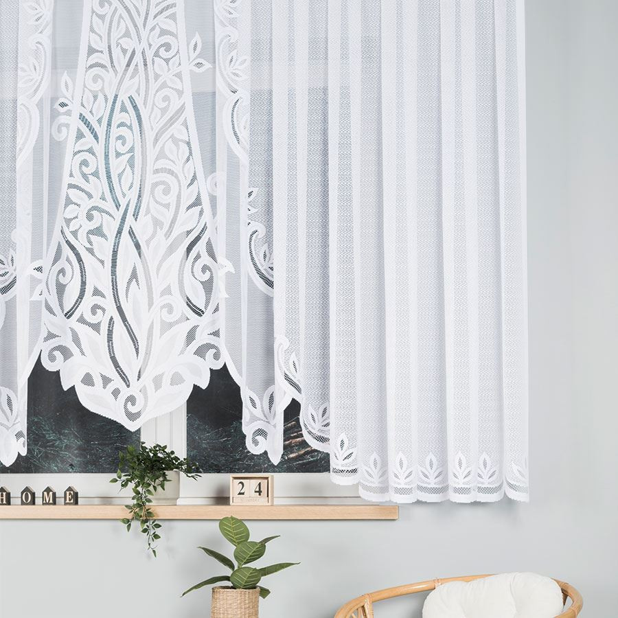 POLA - Firanka gotowa żakardowa z podcięciem na dole - 500x160 cm - kolor biały