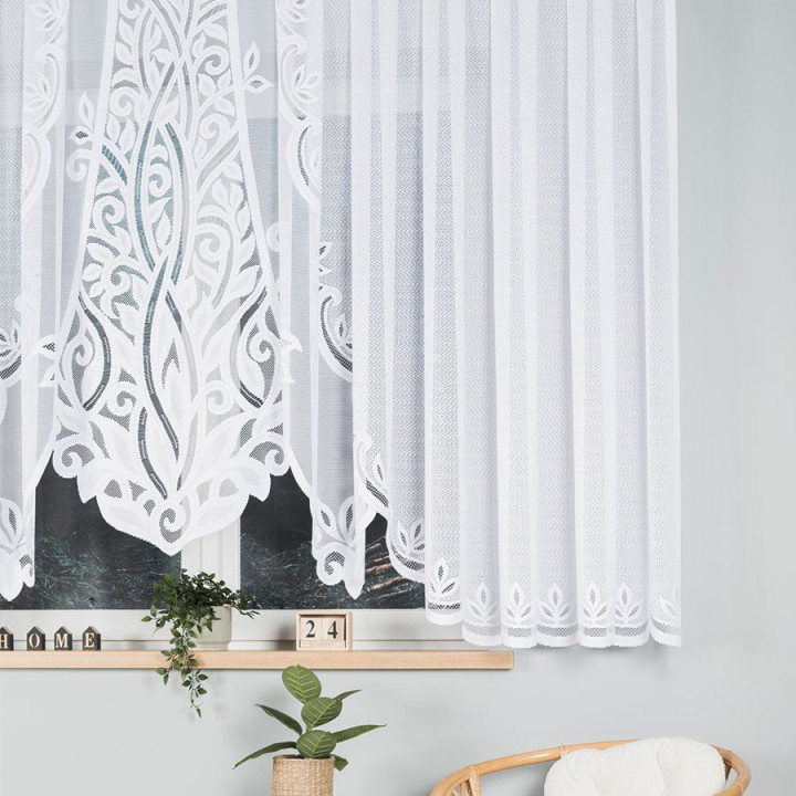 POLA - Firanka gotowa żakardowa z podcięciem na dole - 500x160 cm - kolor biały