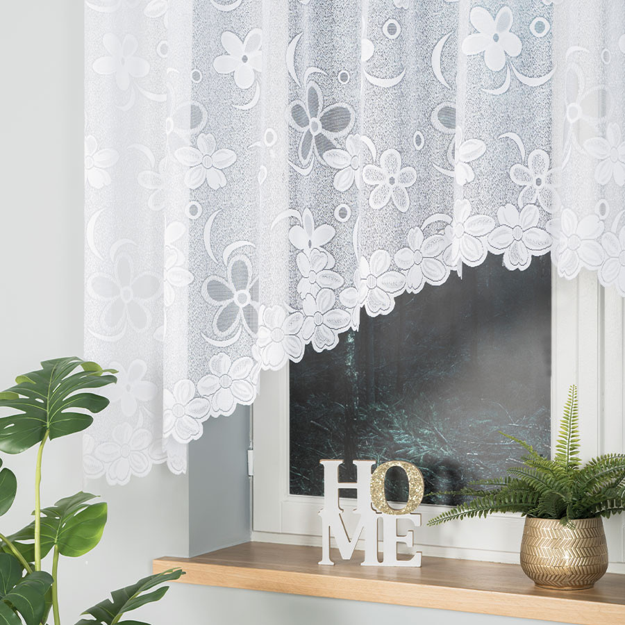 RENATA - Firanka gotowa żakardowa z podcięciem na dole - 300x150 cm - kolor biały