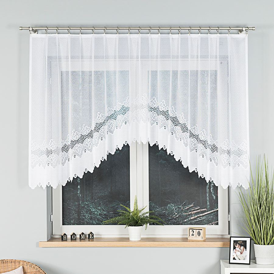 MODESTA · firanka gotowa z podcięciem · biała · klasyczny wzór · 250x120