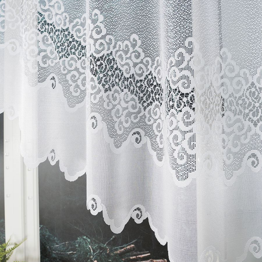 MODESTA · firanka gotowa z podcięciem · biała · klasyczny wzór · 250x120