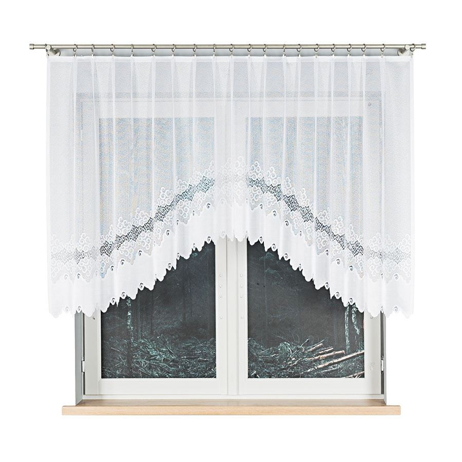 MODESTA · firanka gotowa z podcięciem · biała · klasyczny wzór · 250x120