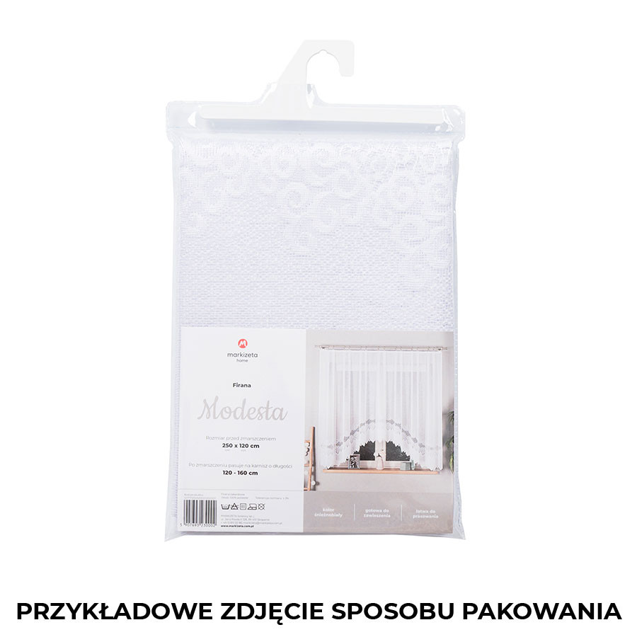 MODESTA · firanka gotowa z podcięciem · biała · klasyczny wzór · 250x120