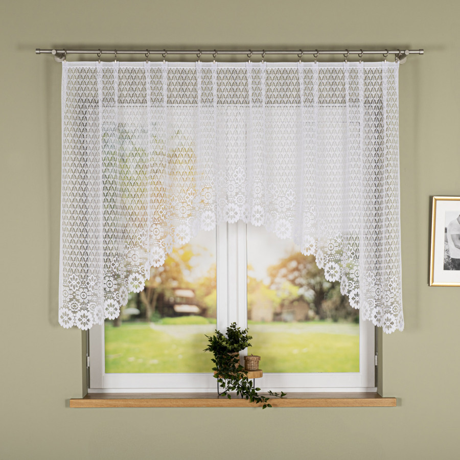 FAUSTYNA · Firanka gotowa żakardowa z podcięciem na dole · 250x120 cm · kolor biały