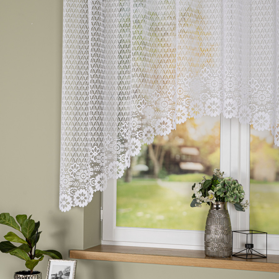 FAUSTYNA · Firanka gotowa żakardowa z podcięciem na dole · 250x120 cm · kolor biały