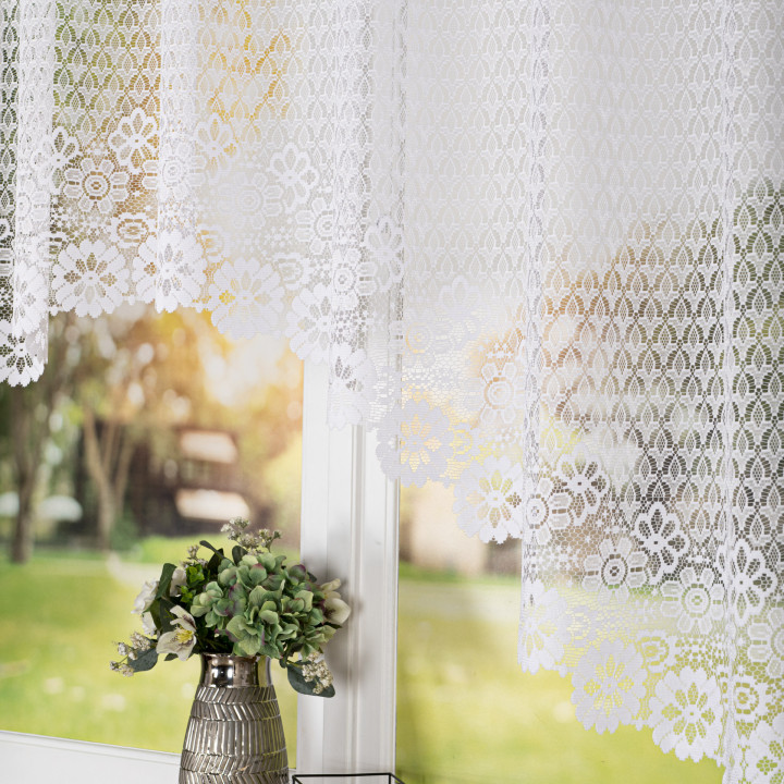 FAUSTYNA · Firanka gotowa żakardowa z podcięciem na dole · 250x120 cm · kolor biały
