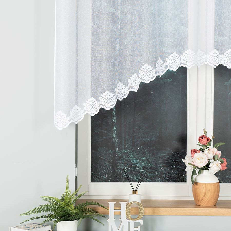 ŻAKLINA - Firanka gotowa żakardowa z podcięciem na dole - 250x120 cm - kolor biały