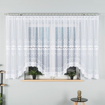 BASTIA - Firanka gotowa żakardowa z podcięciem na dole - 500x160 cm - kolor biały