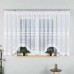 BASTIA - Firanka gotowa żakardowa z podcięciem na dole - 500x160 cm - kolor biały