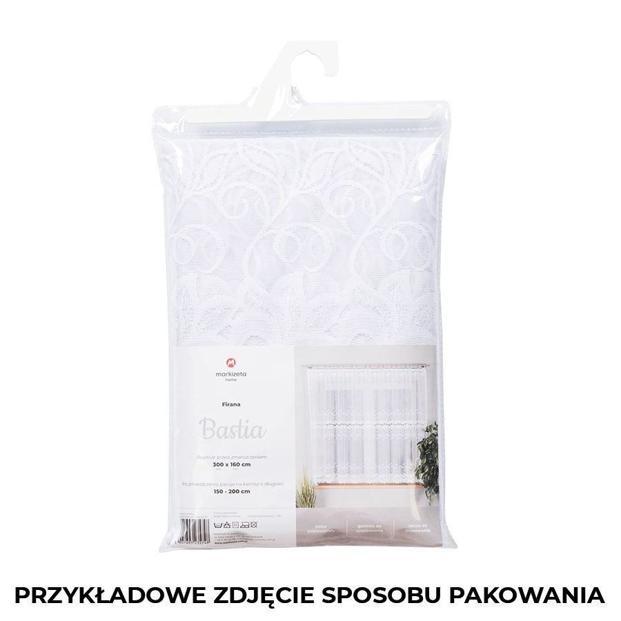 BASTIA - Firanka gotowa żakardowa z podcięciem na dole - 500x160 cm - kolor biały