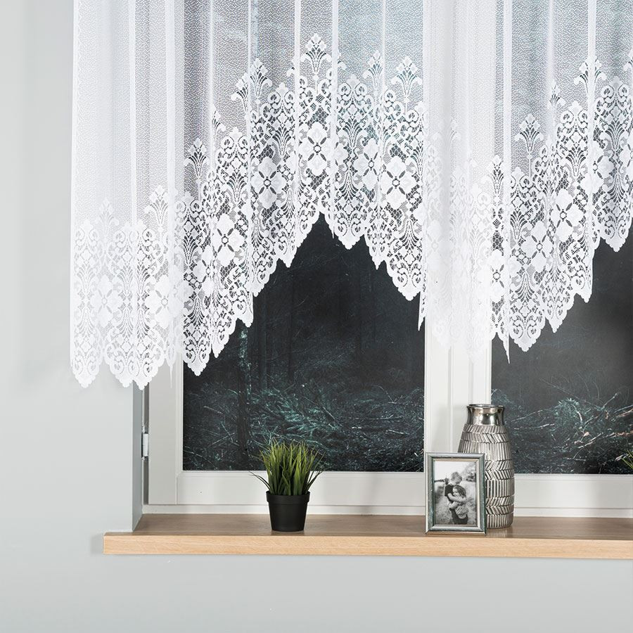 NADIA - Firanka gotowa żakardowa z podcięciem na dole - 300x130 cm - kolor biały