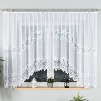 VIOLETTA - Firanka gotowa żakardowa z podcięciem na dole - 400x160 cm - kolor biały