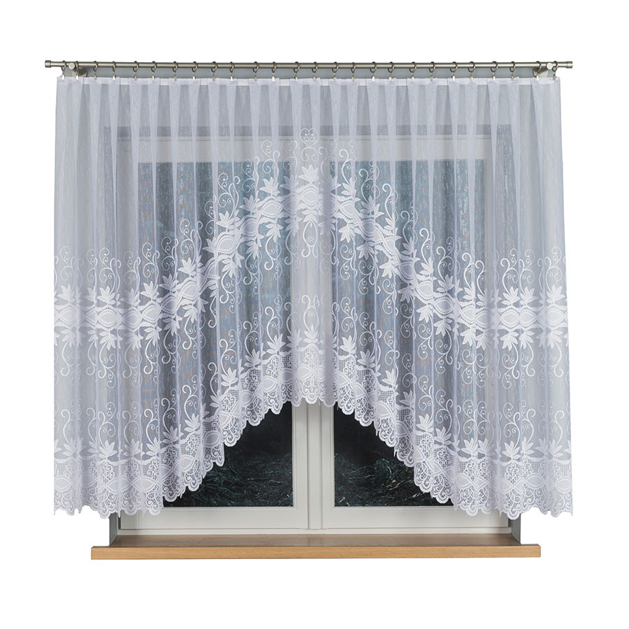 JOWITA - Firanka gotowa żakardowa z podcięciem na dole - 400x150 cm - kolor biały