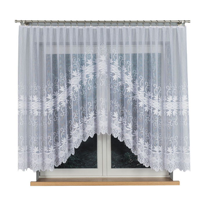 JOWITA - Firanka gotowa żakardowa z podcięciem na dole - 400x150 cm - kolor biały