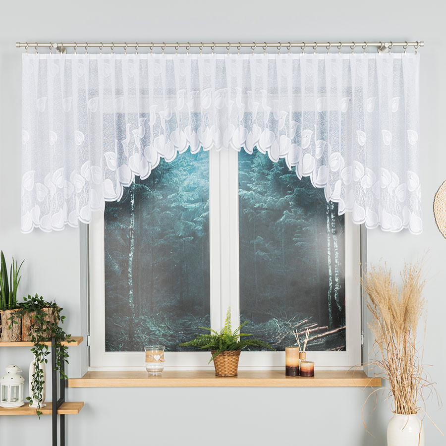 NORA - Firanka gotowa żakardowa z podcięciem na dole - 400x90 cm - kolor biały