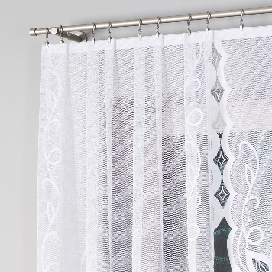 EWELINA - Firanka gotowa żakardowa z podcięciem na dole - 300x120 cm - kolor biały