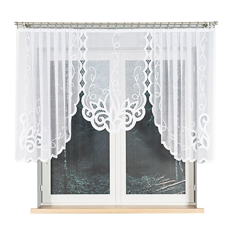 EWELINA - Firanka gotowa żakardowa z podcięciem na dole - 300x120 cm - kolor biały