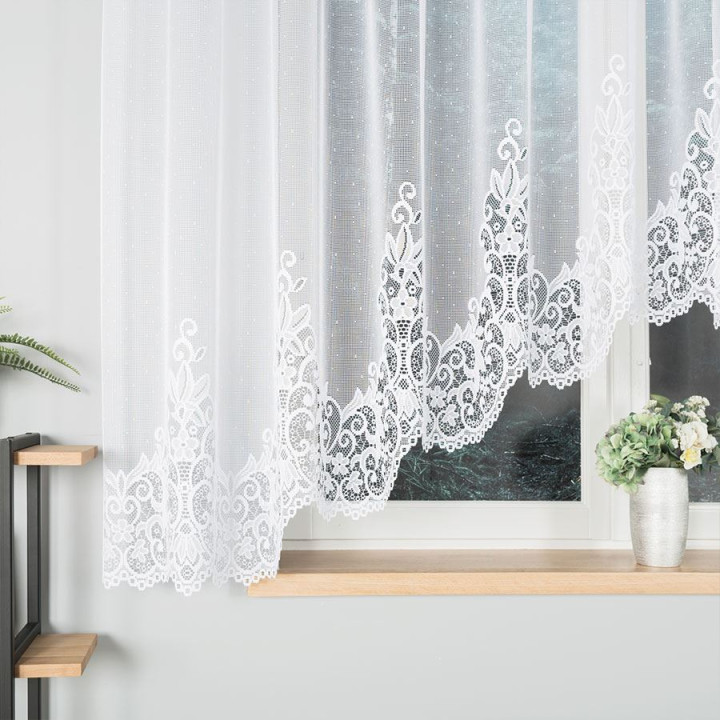 BERENIKA - Firanka gotowa żakardowa z podcięciem na dole - 400x160 cm - kolor biały