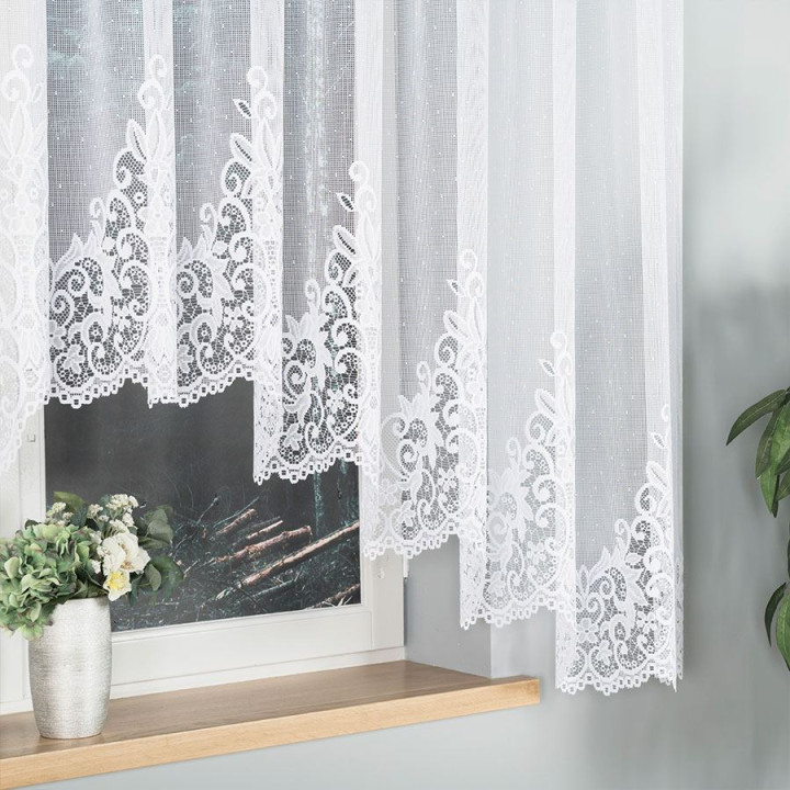 BERENIKA - Firanka gotowa żakardowa z podcięciem na dole - 400x160 cm - kolor biały