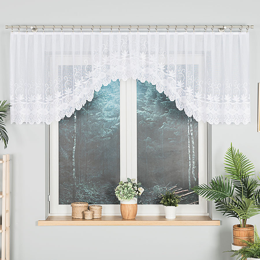 JOWITA - Firanka gotowa żakardowa z podcięciem na dole - 400x80 cm - kolor biały