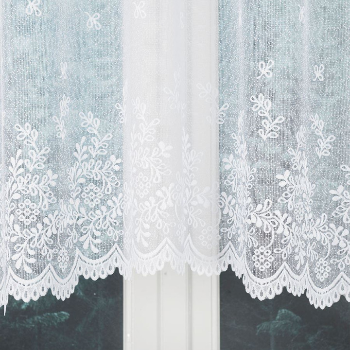 KAROLINA - Firanka gotowa żakardowa z podcięciem na dole - 300x120 cm - kolor biały