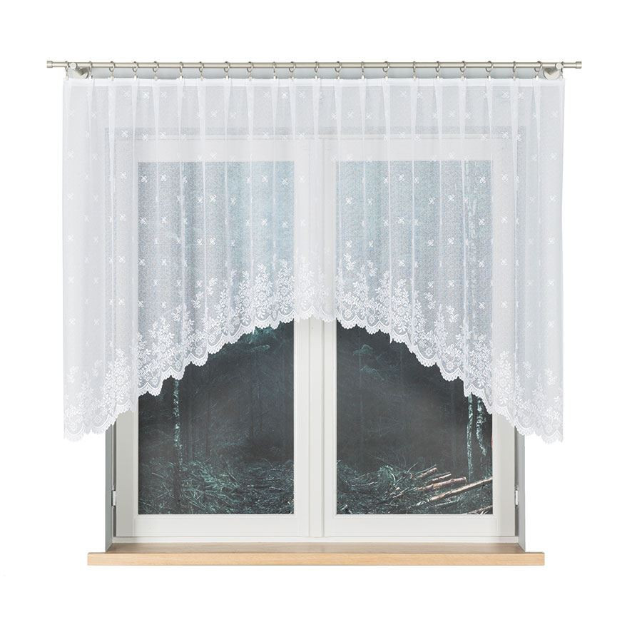 KAROLINA - Firanka gotowa żakardowa z podcięciem na dole - 300x120 cm - kolor biały