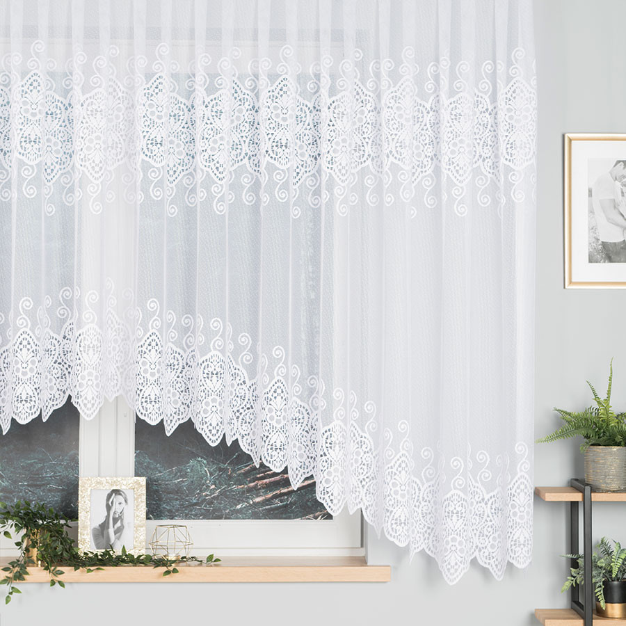 CELINA · Firanka gotowa żakardowa z podcięciem na dole · 500x160 cm · kolor biały