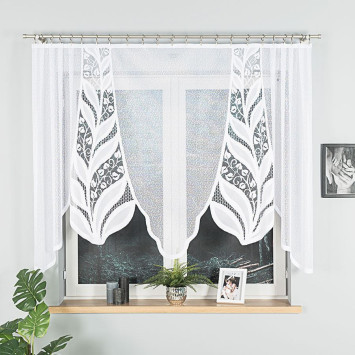 MELANIA - Firanka gotowa żakardowa z podcięciem na dole - 250x140 cm - kolor biały