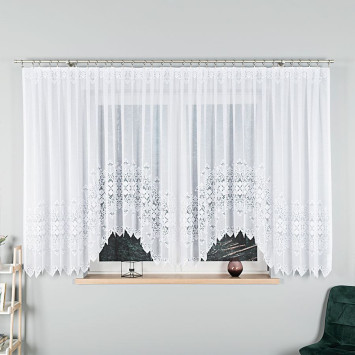 NADIA - Firanka gotowa żakardowa z podcięciem na dole - 500x160 cm - kolor biały